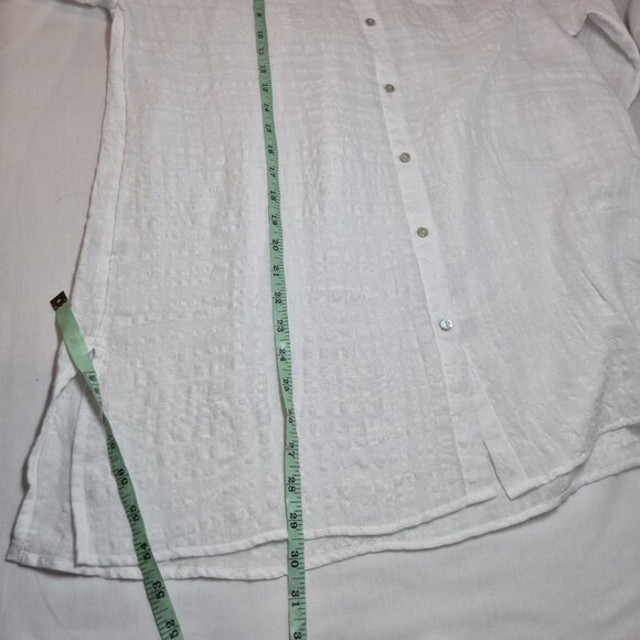 Eileen Fisher Women's Shirt White Mandarin Collar Boxy Button Up Linen-blend XS - Picture 9 of 12